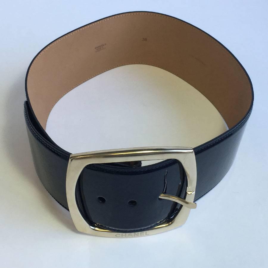CHANEL Wide Belt in Navy Patent Leather Size 38FR at 1stDibs | navy ...
