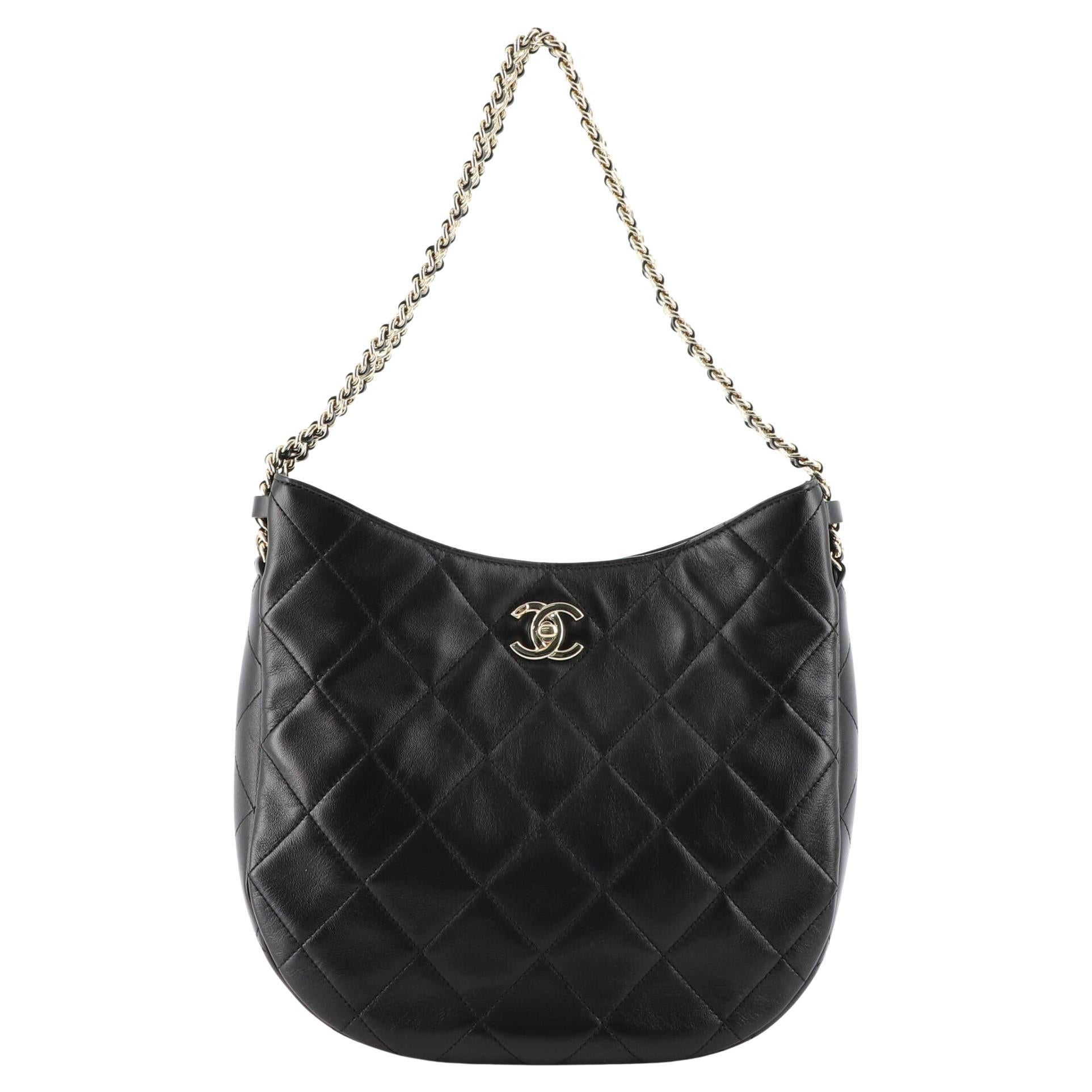 Chanel Wide Chain CC Turnlock Hobo Quilted Lambskin Small Exterior Materi  at 1stDibs