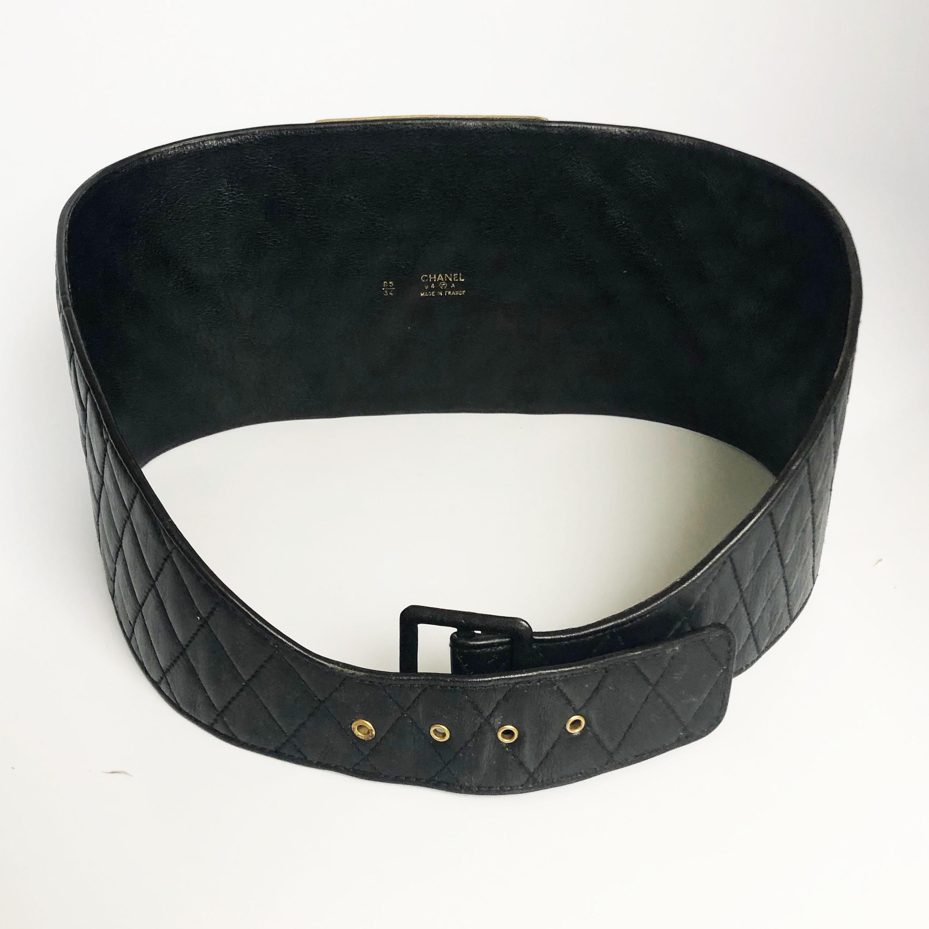 Chanel Wide Corset Belt Black Matelasse Calfskin Hammered CC Buckle 1994 Runway  1