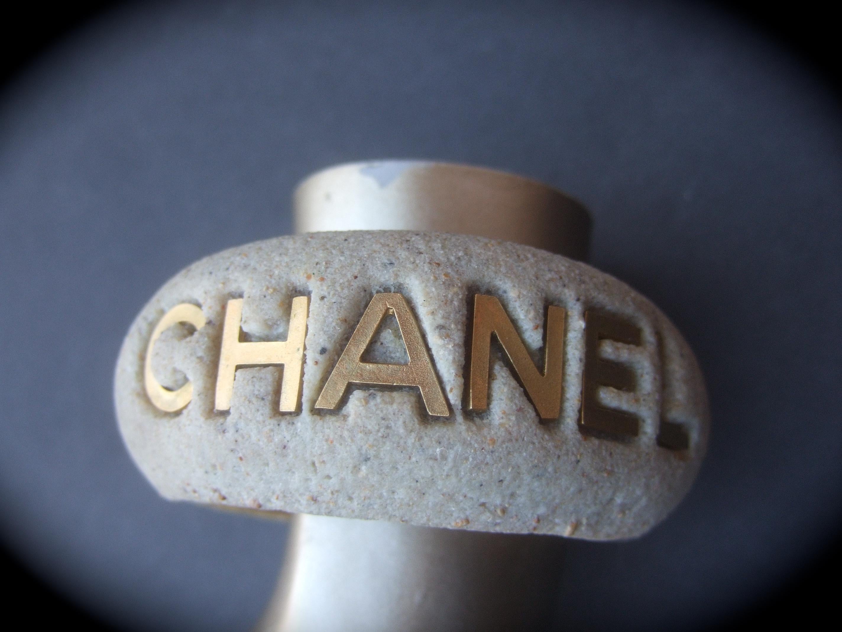 Chanel Wide Molded Bisque Stone Cuff Bracelet in Chanel Presentation Box c 1990s For Sale 6