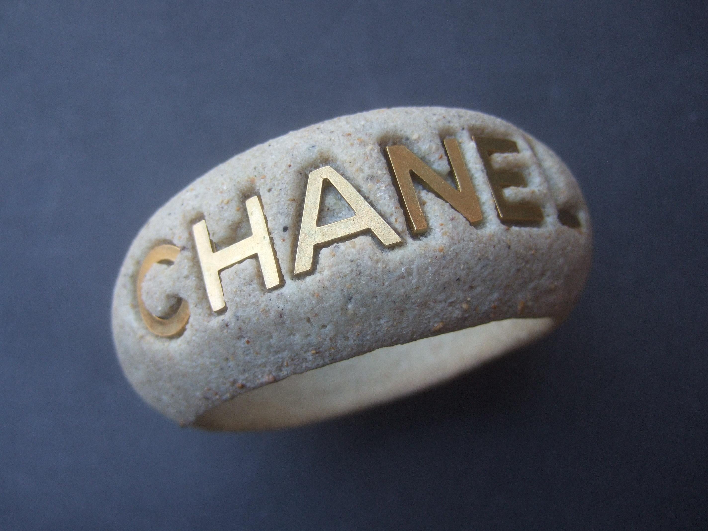 Chanel Wide Molded Bisque Stone Cuff Bracelet in Chanel Presentation Box c 1990s For Sale 7