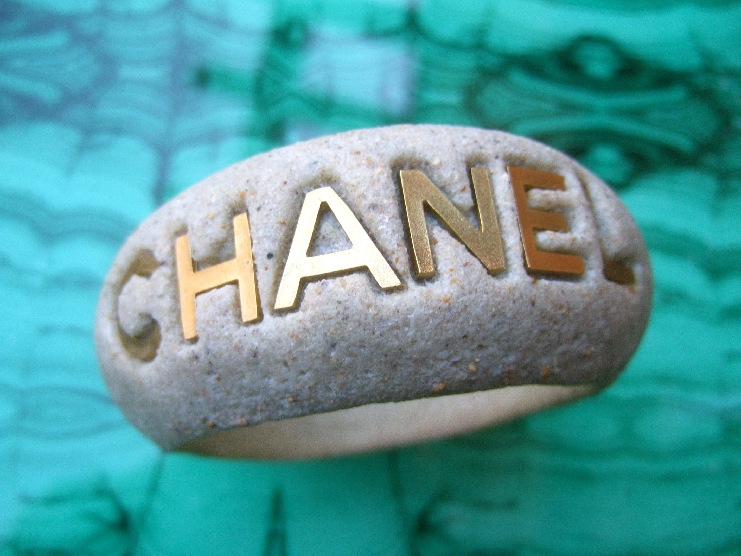 Modern Chanel Wide Molded Bisque Stone Cuff Bracelet in Chanel Presentation Box c 1990s For Sale