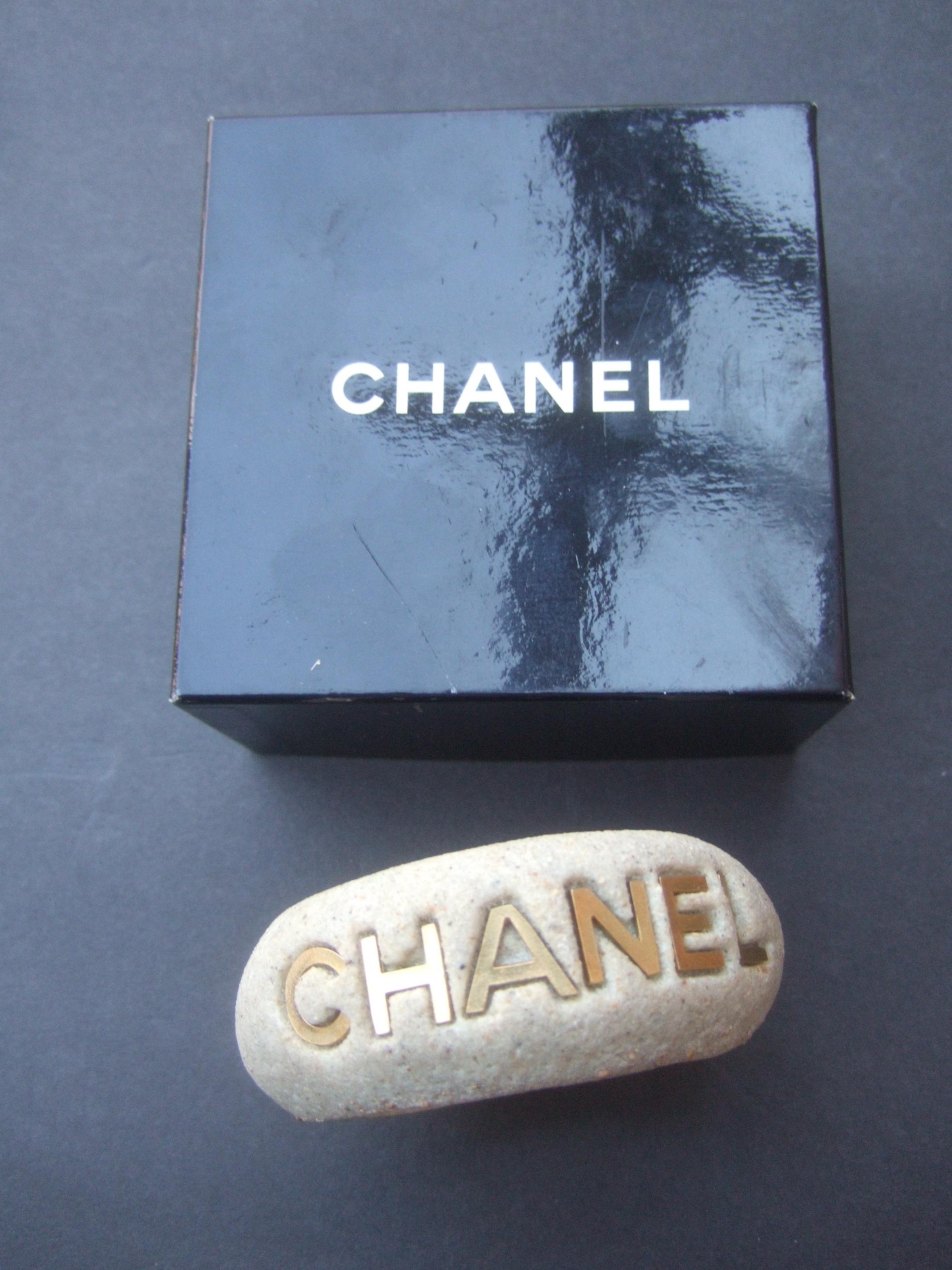 Women's Chanel Wide Molded Bisque Stone Cuff Bracelet in Chanel Presentation Box c 1990s For Sale