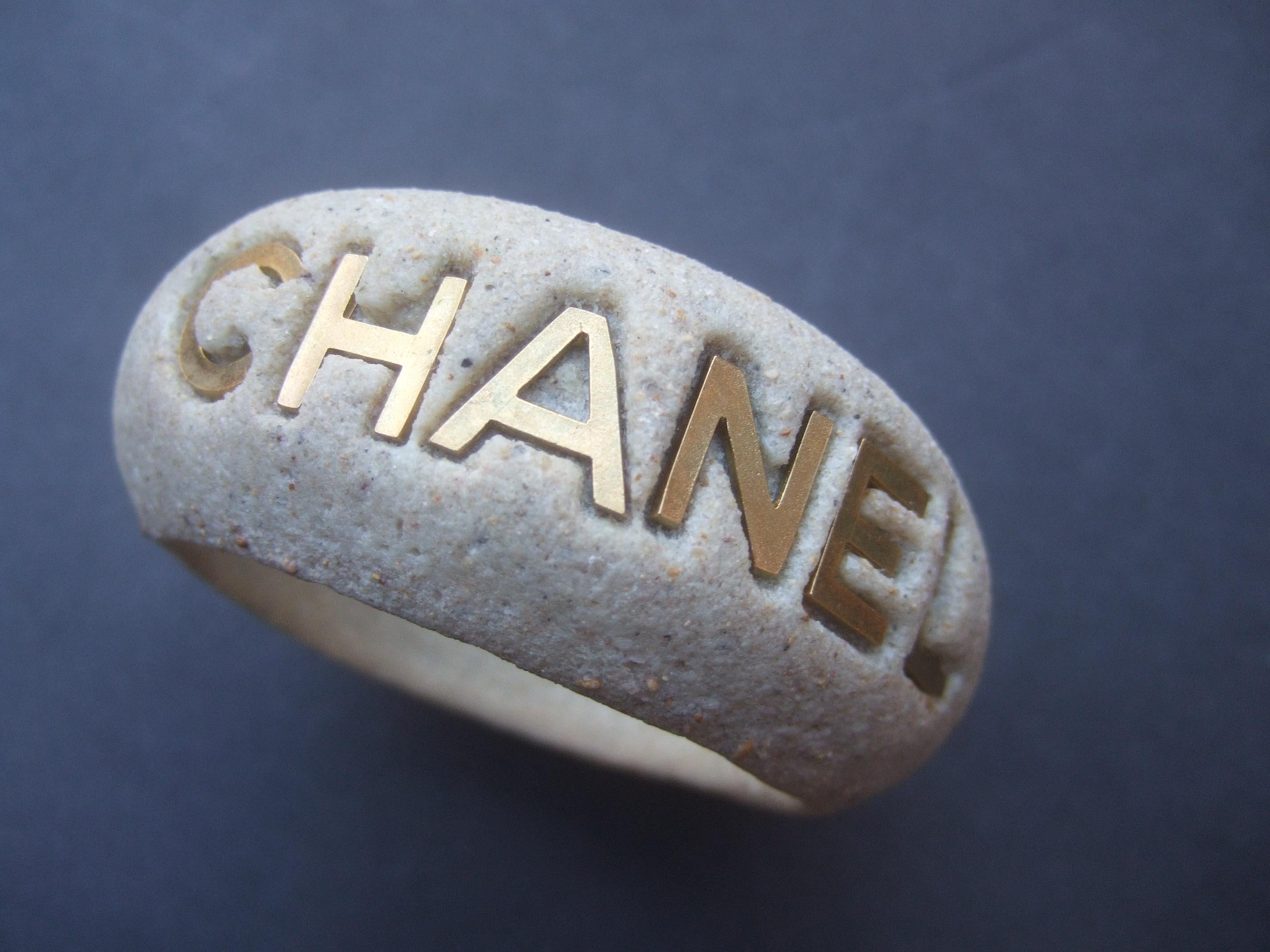 Chanel Wide Molded Bisque Stone Cuff Bracelet in Chanel Presentation Box c 1990s For Sale 1