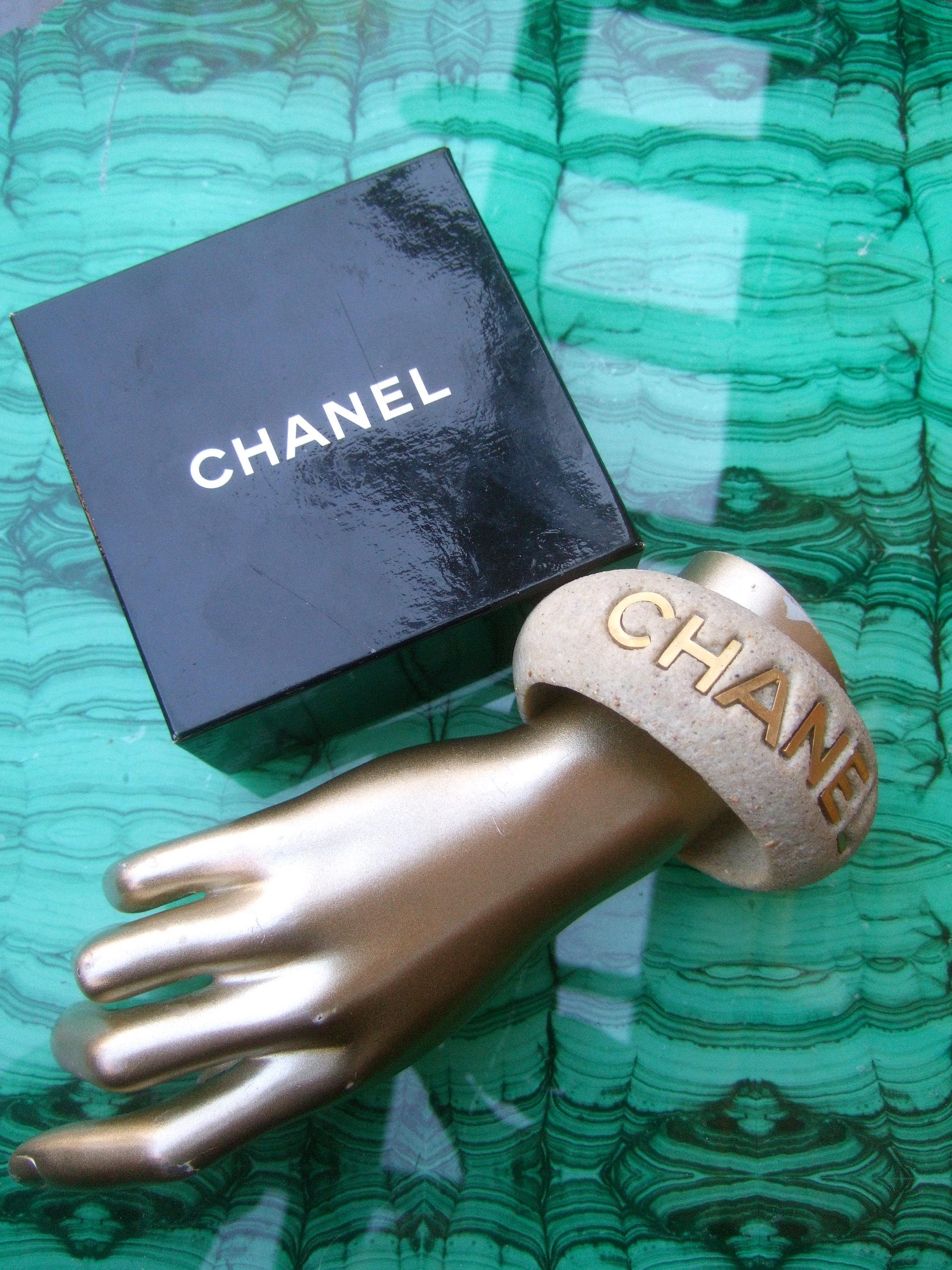 Chanel Wide Molded Bisque Stone Cuff Bracelet in Chanel Presentation Box c 1990s For Sale 4