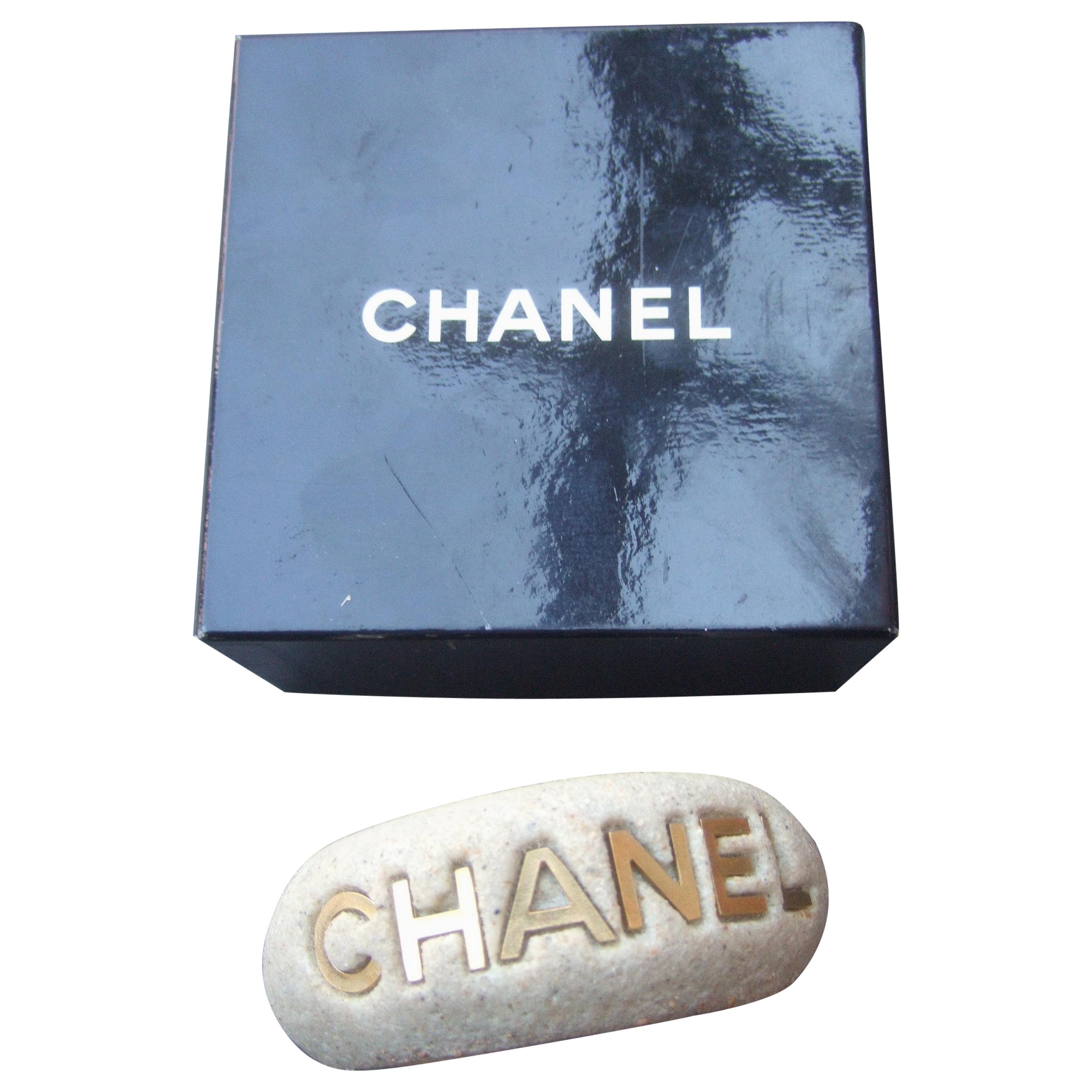 Chanel Wide Molded Bisque Stone Cuff Bracelet in Chanel Presentation Box c 1990s For Sale