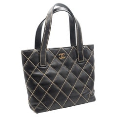Chanel Wild Stitch Black Leather Tote Bag