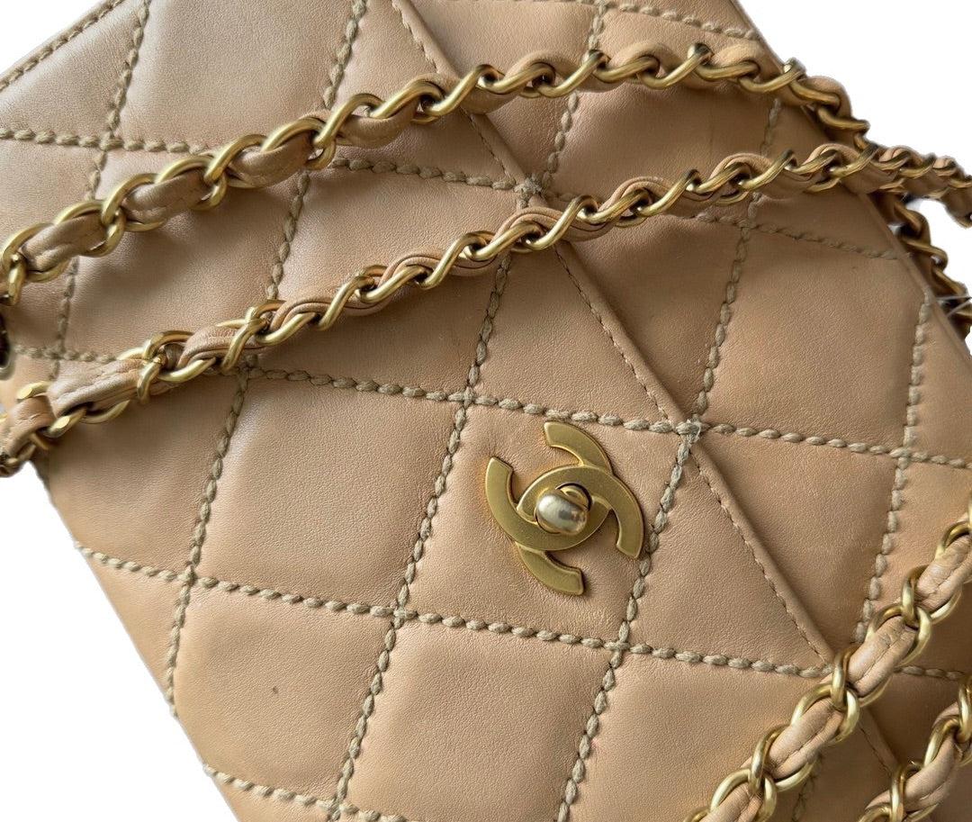 Chanel Wild Stitch Flap Beige Leather with Stitching Detail For Sale 9