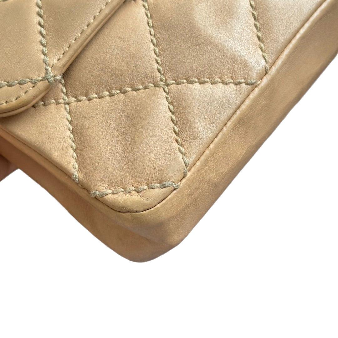 Chanel Wild Stitch Flap Beige Leather with Stitching Detail For Sale 12