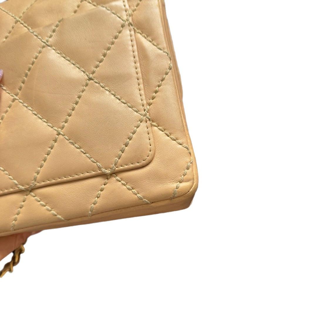 Chanel Wild Stitch Flap Beige Leather with Stitching Detail For Sale 13