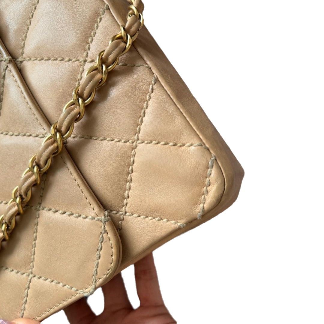 Chanel Wild Stitch Flap Beige Leather with Stitching Detail For Sale 14