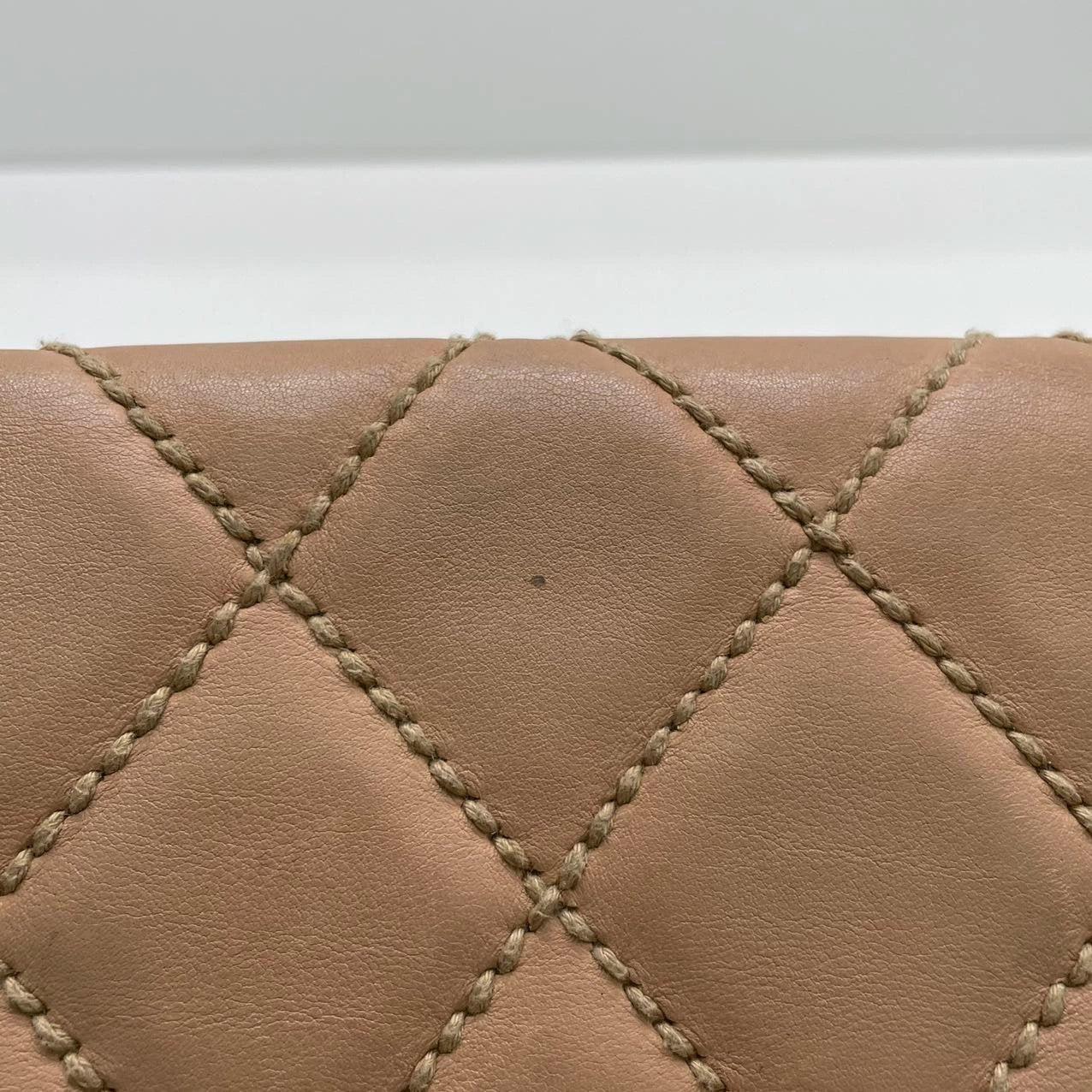 Chanel Wild Stitch Flap Beige Leather with Stitching Detail For Sale 16