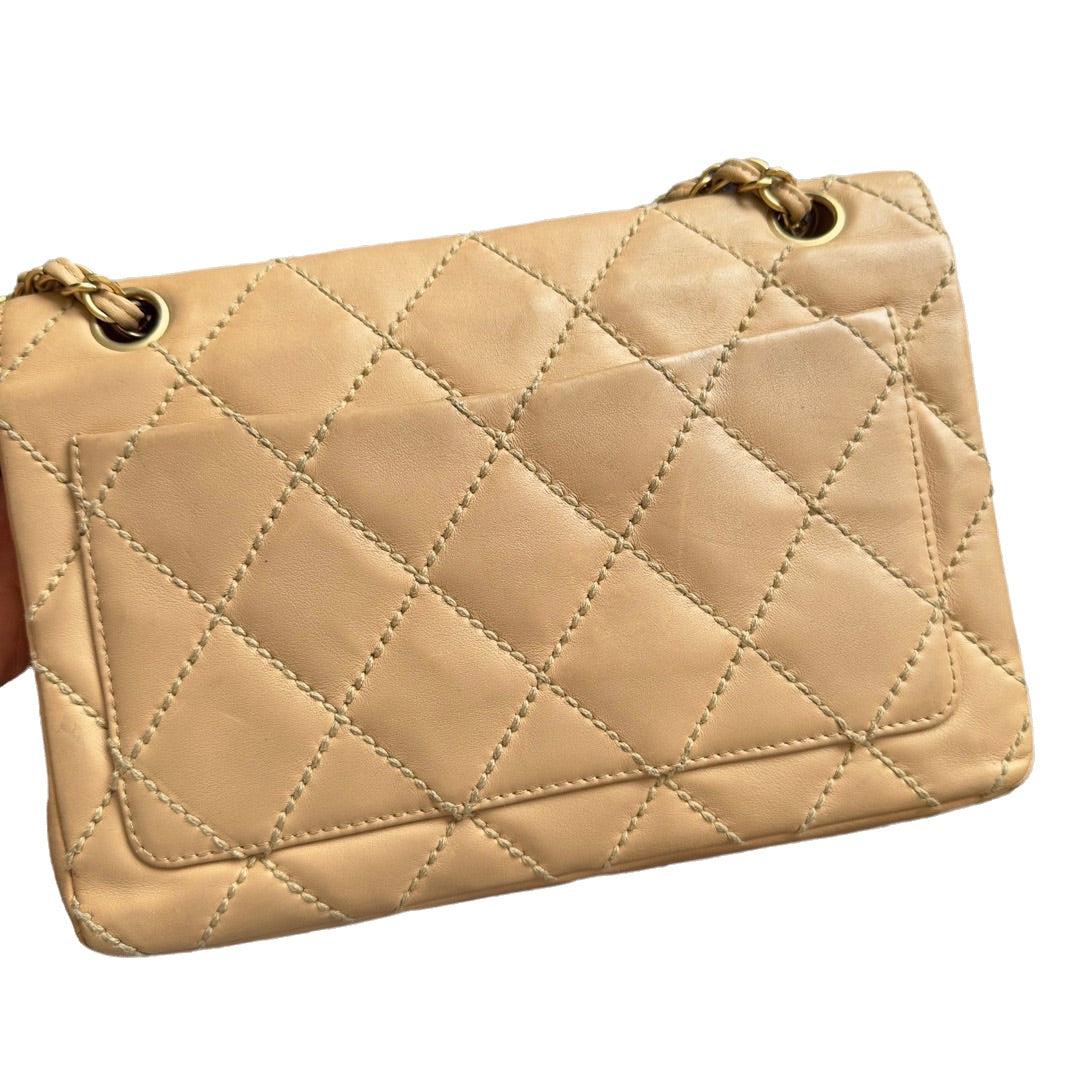 Chanel Wild Stitch Flap Beige Leather with Stitching Detail For Sale 2
