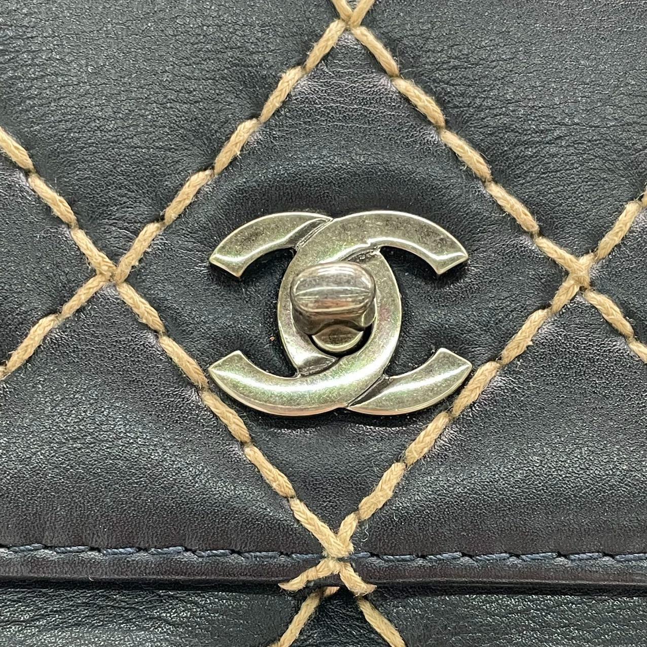 Chanel Wild Stitch Flap Black Leather with Stitching Detail 2000-2002 For Sale 9