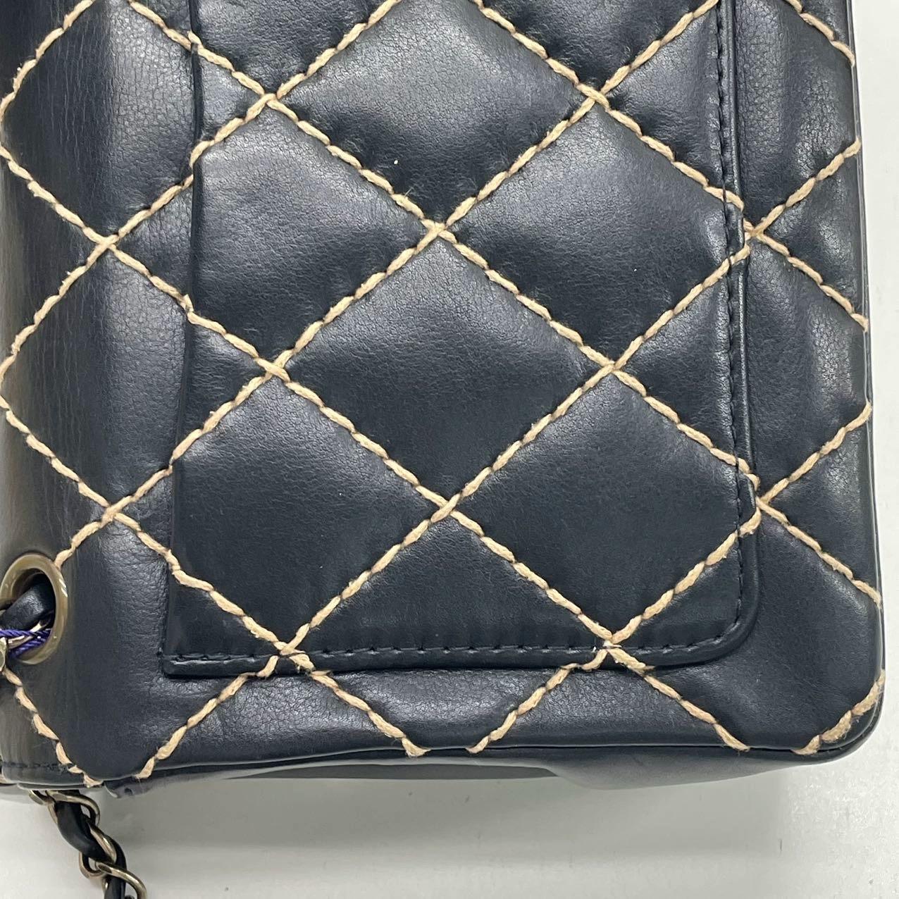 Chanel Wild Stitch Flap Black Leather with Stitching Detail 2000-2002 For Sale 12