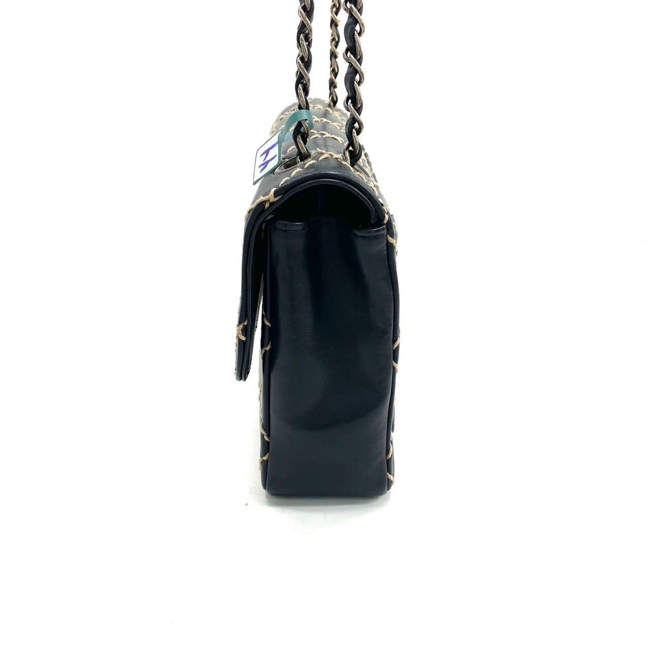 Chanel Wild Stitch Flap Black Leather with Stitching Detail 2000-2002 For Sale 3