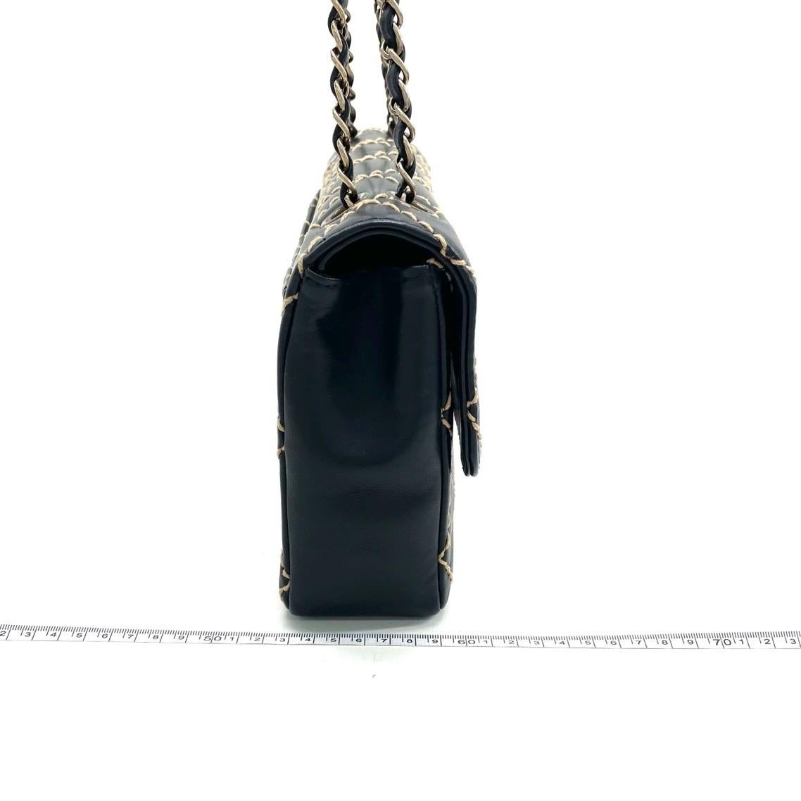 Chanel Wild Stitch Flap Black Leather with Stitching Detail 2000-2002 For Sale 4