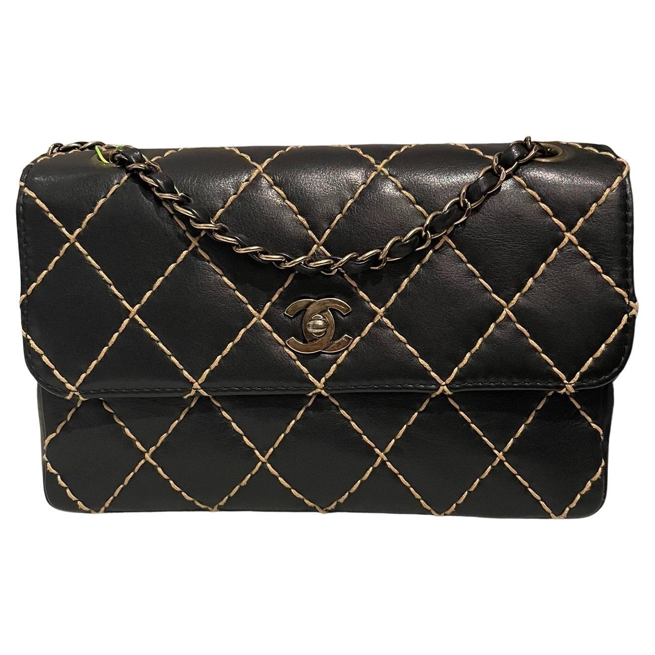 Chanel Wild Stitch Flap Black Leather with Stitching Detail 2000-2002 For Sale