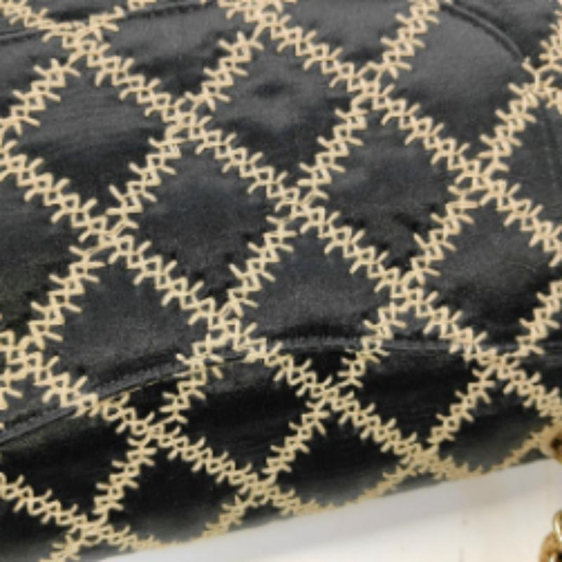 Chanel Wild Stitch Medium Black Silk Flap Bag Gold Hardware, 2009 For Sale 7