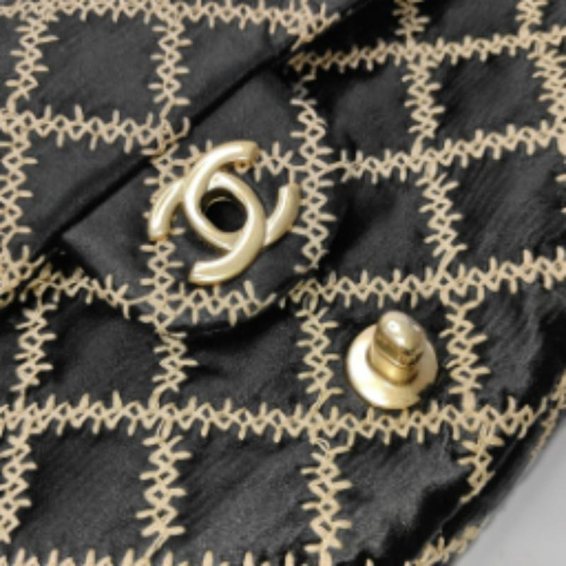 Chanel Wild Stitch Medium Black Silk Flap Bag Gold Hardware, 2009 For Sale 8