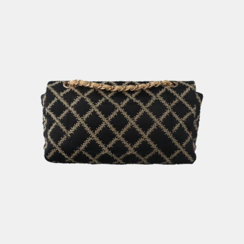 Chanel Wild Stitch Medium Black Silk Flap Bag Gold Hardware, 2009 In Good Condition For Sale In AUBERVILLIERS, FR