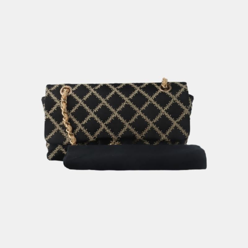 Women's Chanel Wild Stitch Medium Black Silk Flap Bag Gold Hardware, 2009 For Sale