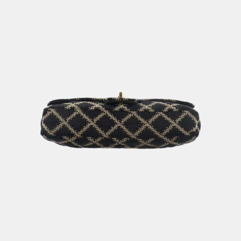 Chanel Wild Stitch Medium Black Silk Flap Bag Gold Hardware, 2009 For Sale 2