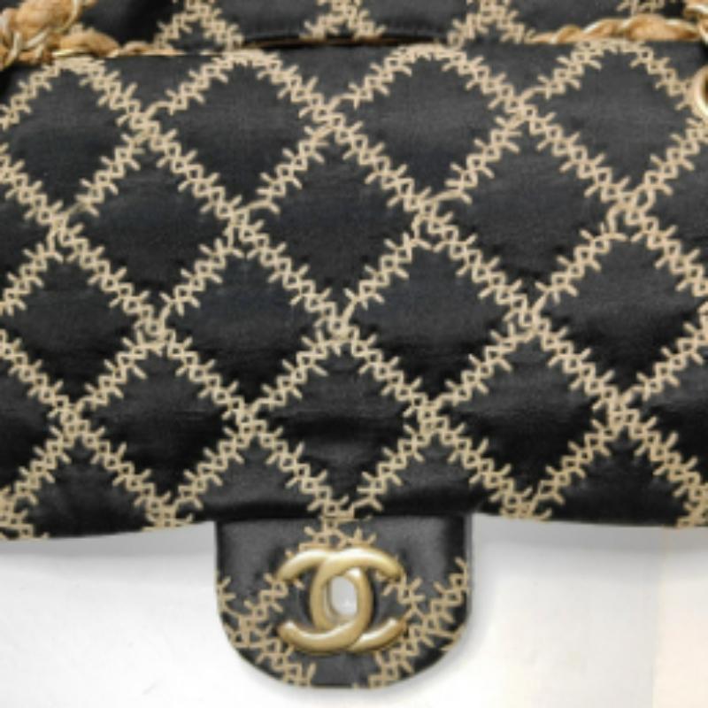 Chanel Wild Stitch Medium Black Silk Flap Bag Gold Hardware, 2009 For Sale 3