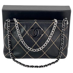 CHANEL Wild Stitch Quilted Lambskin Black Clutch Crossbody Bag