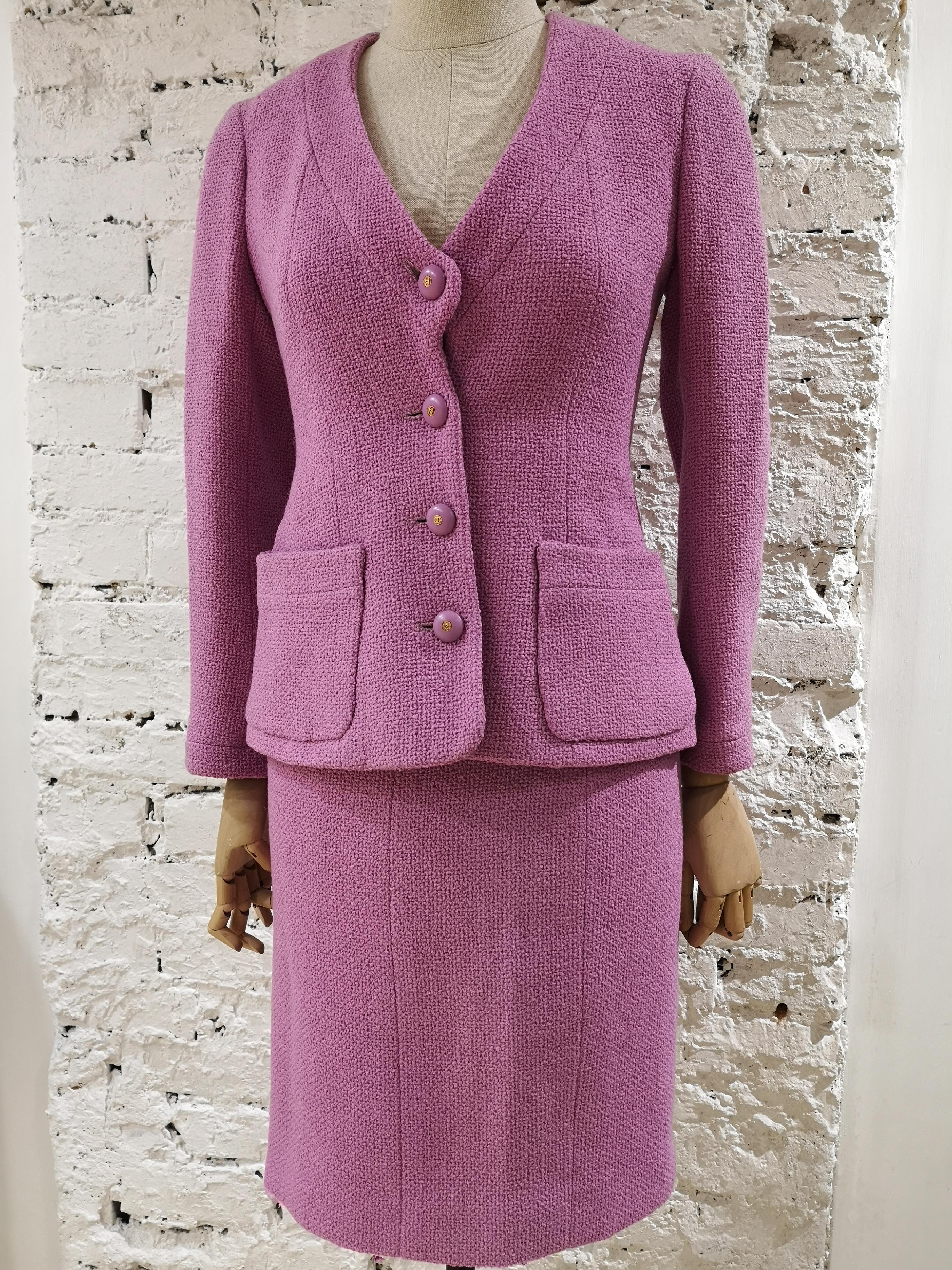 Pink Chanel wisteria Wool Skirt Suit