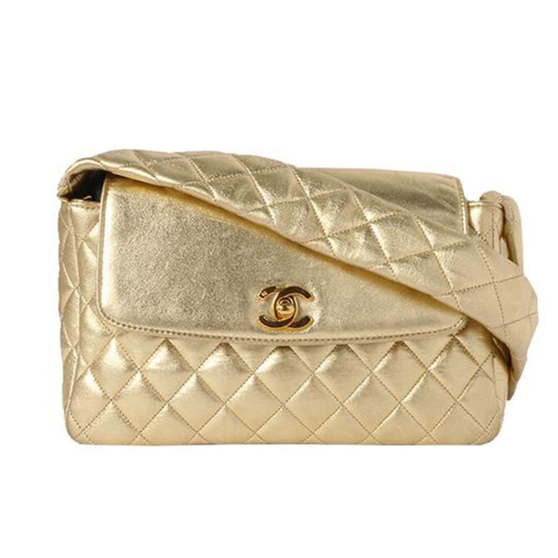Chanel 1994 Top Handle Rare Limited Edition Quilted Flap Gold Metallic Bag In Good Condition For Sale In Miami, FL