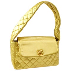 Chanel with Top Handle Rare Limited Edition 1994 Quilted Flap Gold Metallic Bag