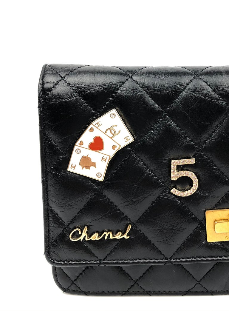 CHANEL Aged Calfskin Quilted Reissue Wallet On Chain WOC So Black