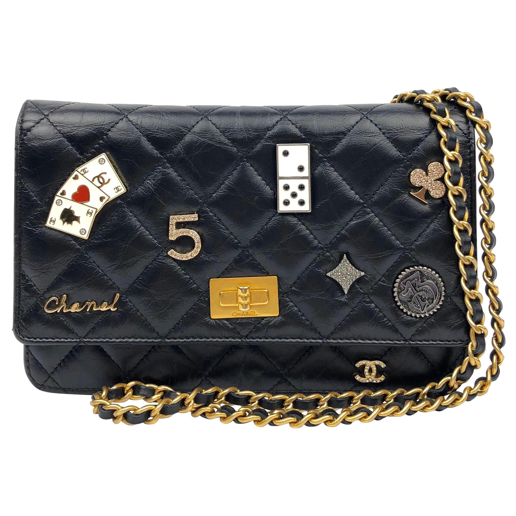 Chanel WOC Reissue 2.55 Black Lucky Charms Casino Aged Calfskin Wallet On  Chain