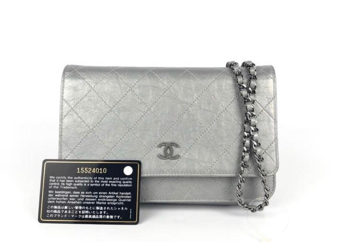 Chanel WOC Silver Grey Gray Aged Calfskin Wallet On Chain. Excellent Condition.

Shop with Confidence from Lux Addicts. Authenticity Guaranteed! 