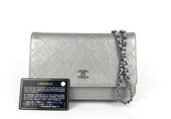 Chanel WOC Silver Grey Gray Aged Calfskin Wallet On Chain