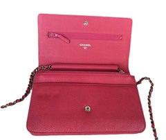 Chanel WOC Wallet on Chain Fuchsia Caviar Leather with Enamel Logo
