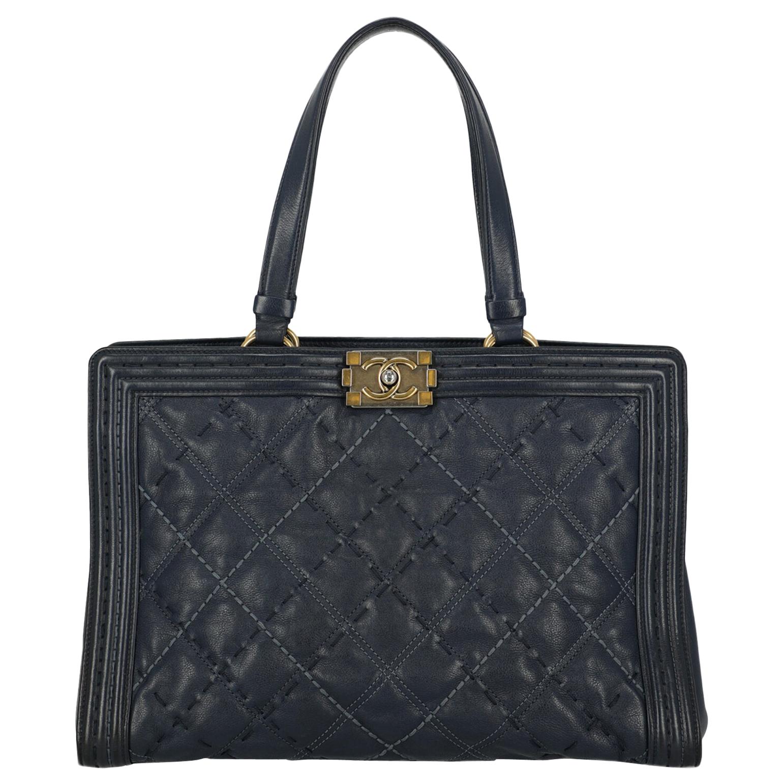 Chanel Woman Boy Tote Navy  For Sale