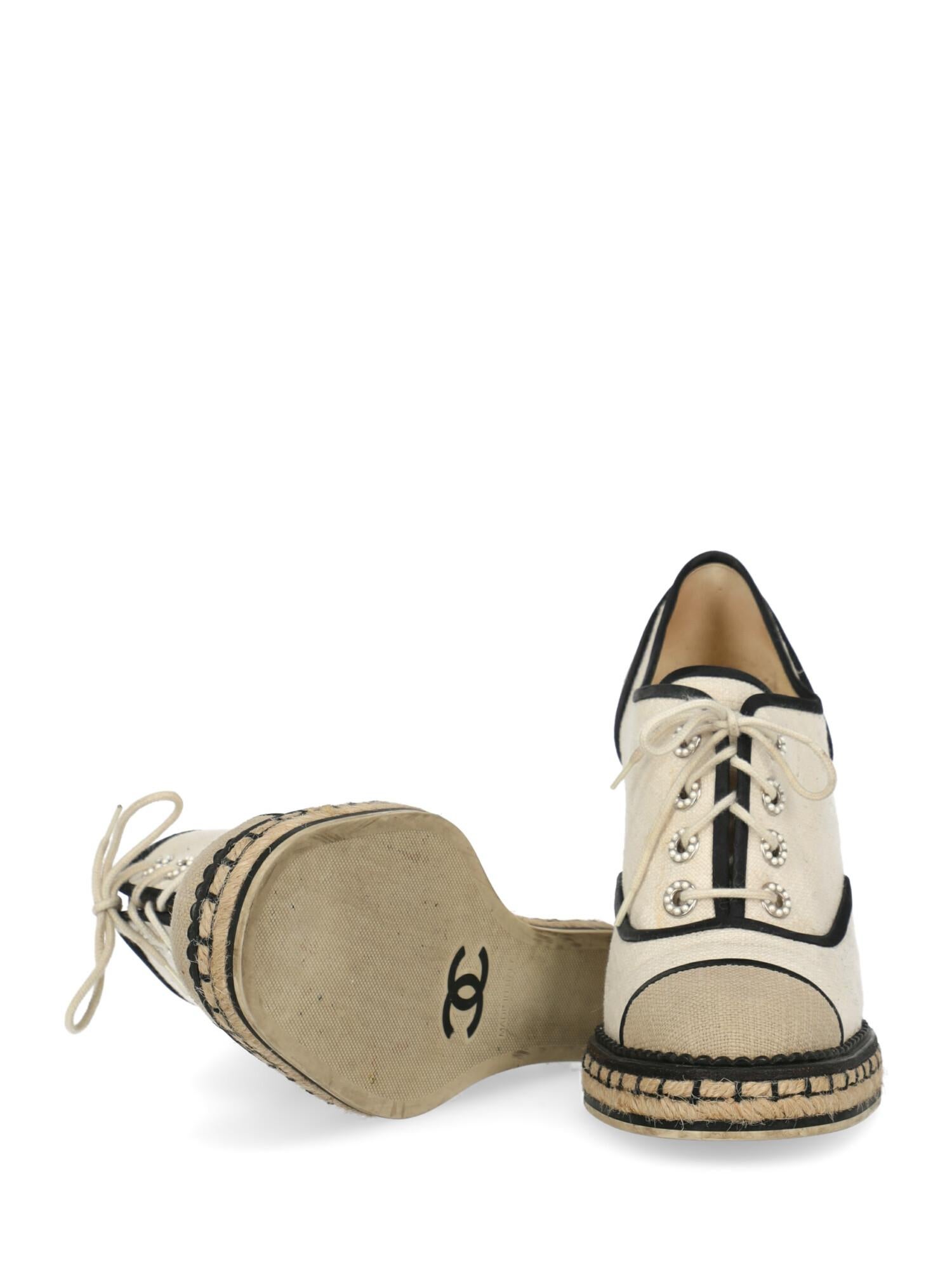 Chanel Woman Lace-up Beige Fabric IT 38.5 1