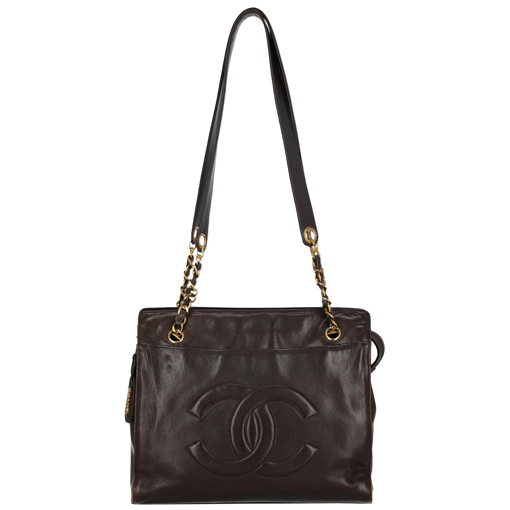 CHANEL Cambon Tote Small Shoulder Bag Black White Quilted Calfskin