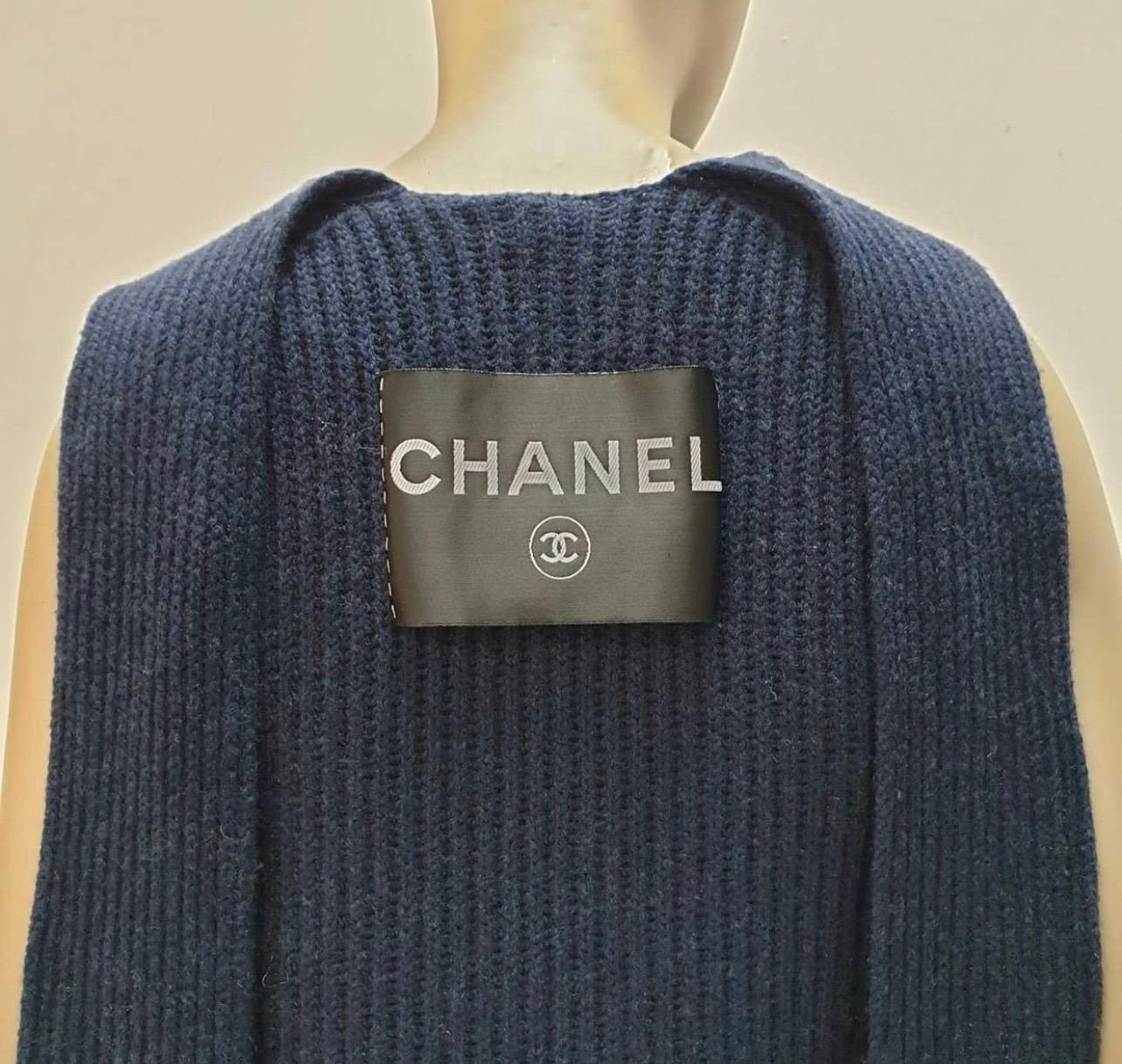 Black Chanel Women Blue CC Logo Cashmere Dress