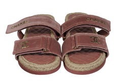Chanel Women CC Logo Espadrille Mules Sandals Size US 10 EU 40 Pink Mauve Velvet
