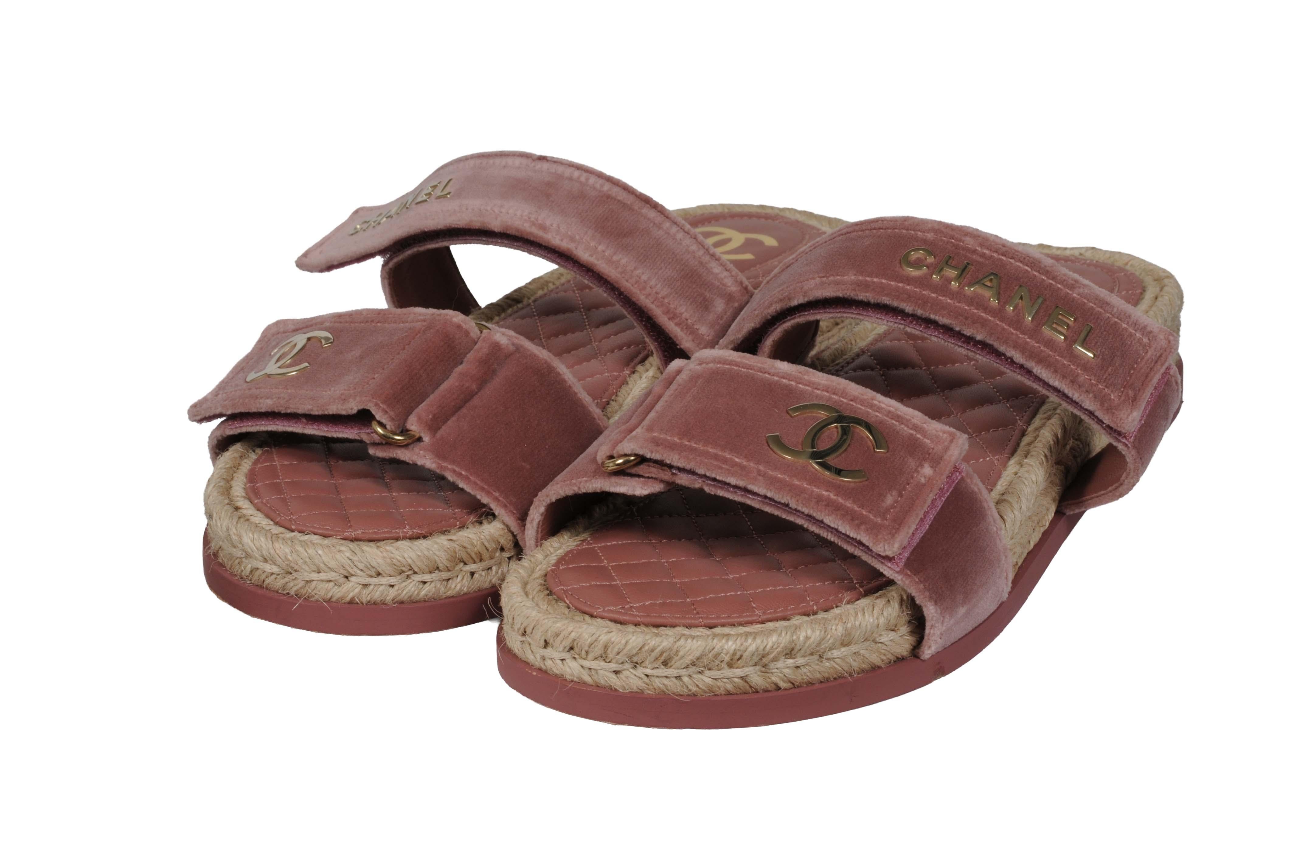 Viola Chanel Donna CC Logo Espadrille Mules Sandali Taglia US 10 EU 40 Velluto Rosa Malva in vendita