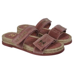 Chanel Women CC Logo Espadrille Mules Sandals Size US 10 EU 40 Pink Mauve Velvet