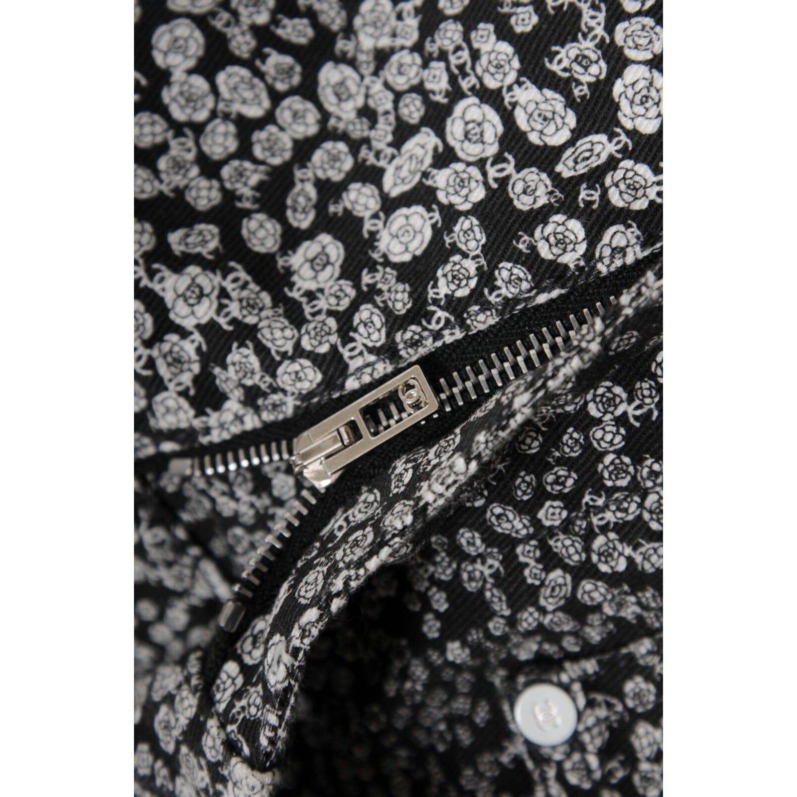 Chanel Mujer CC Logo Estampado Floral Camelia Jean FR40 Negro Blanco Algodón Elástico en venta 5
