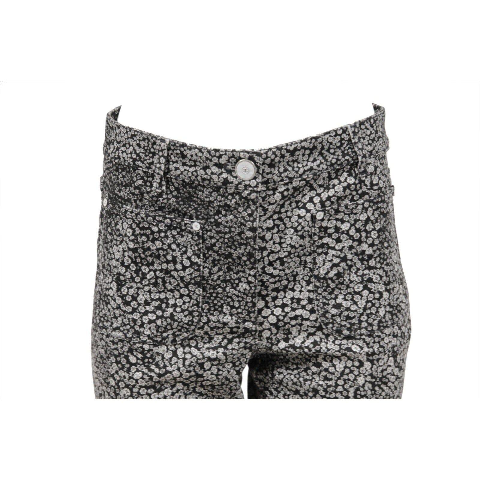 Chanel Mujer CC Logo Estampado Floral Camelia Jean FR40 Negro Blanco Algodón Elástico en venta 3