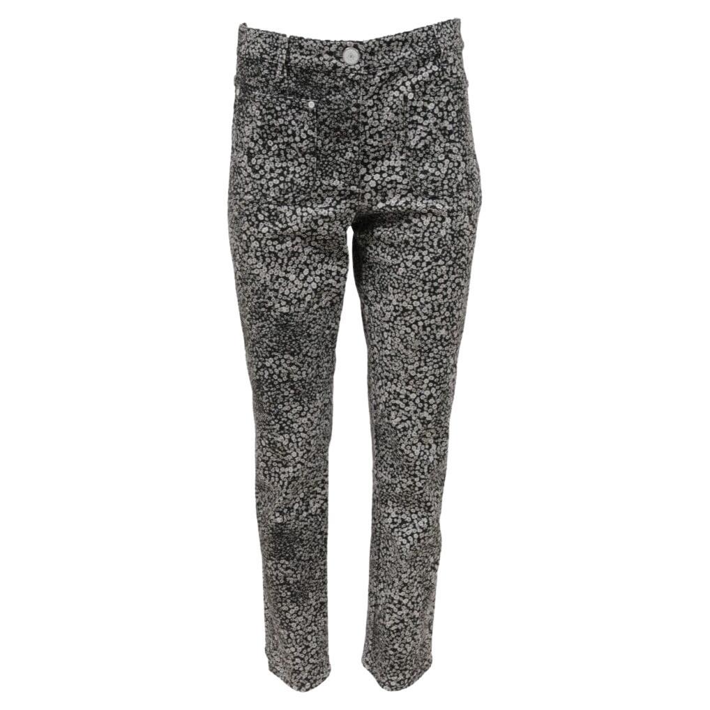 Chanel Mujer CC Logo Estampado Floral Camelia Jean FR40 Negro Blanco Algodón Elástico en venta
