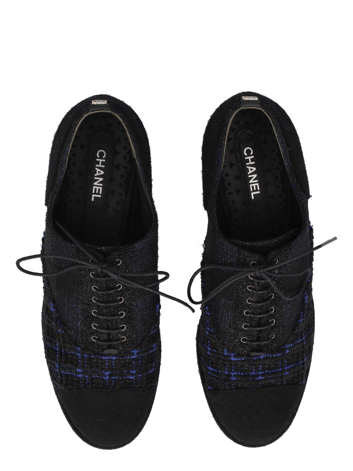 Chanel Women Lace-up Black, Navy Fabric EU 40.5 For Sale 1