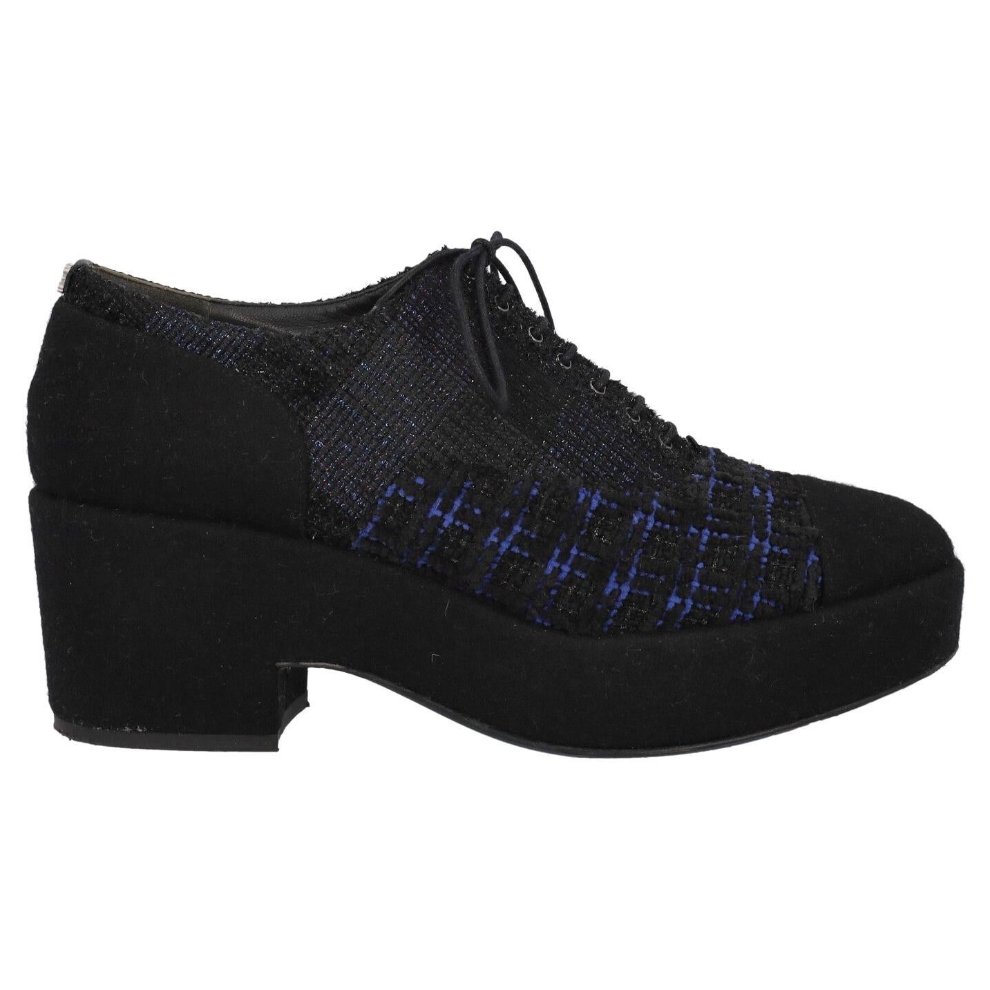 Chanel Women Lace-up Black, Navy Fabric EU 40.5 For Sale