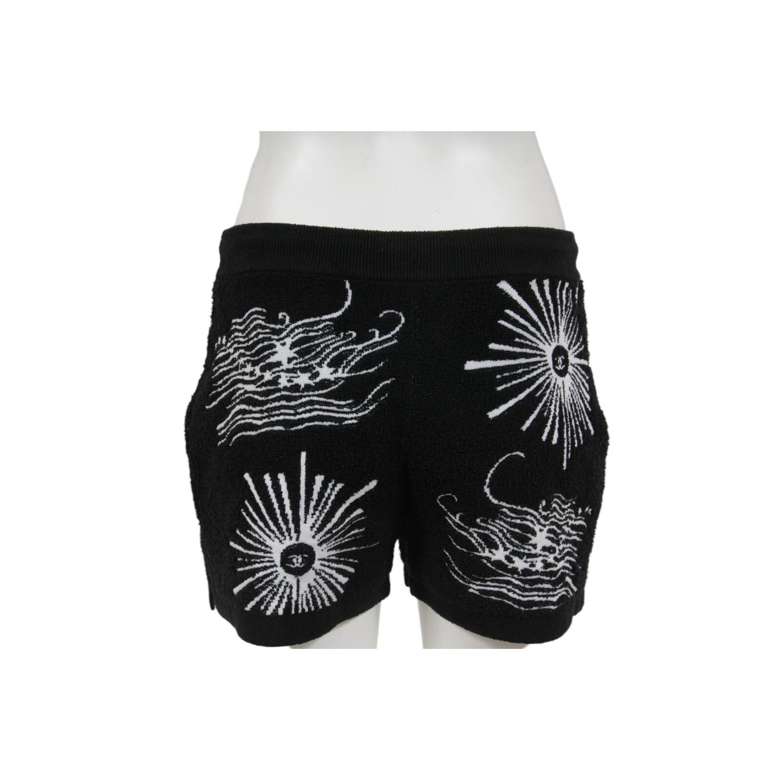 Chanel Mujer León CC Logo Pantalones Cortos Talla 36 Negro Blanco Elástico Cintura Tigre Sol en venta 8